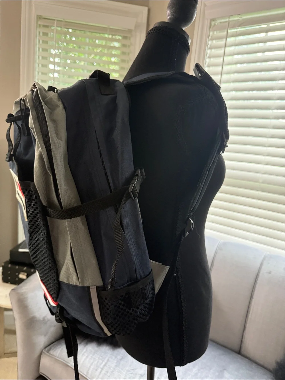 Navy and Gray Men's Backpack with Red Accent
